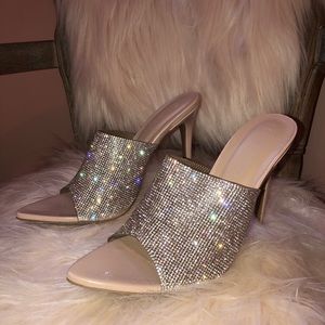 NWT Sparkle/ Rhinestone Slide on Heels Nude SALE
